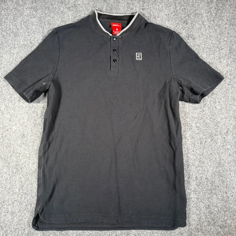 Nike Court Advantage Henley Polo Shirt Mens M Blade Collar Black Tennis